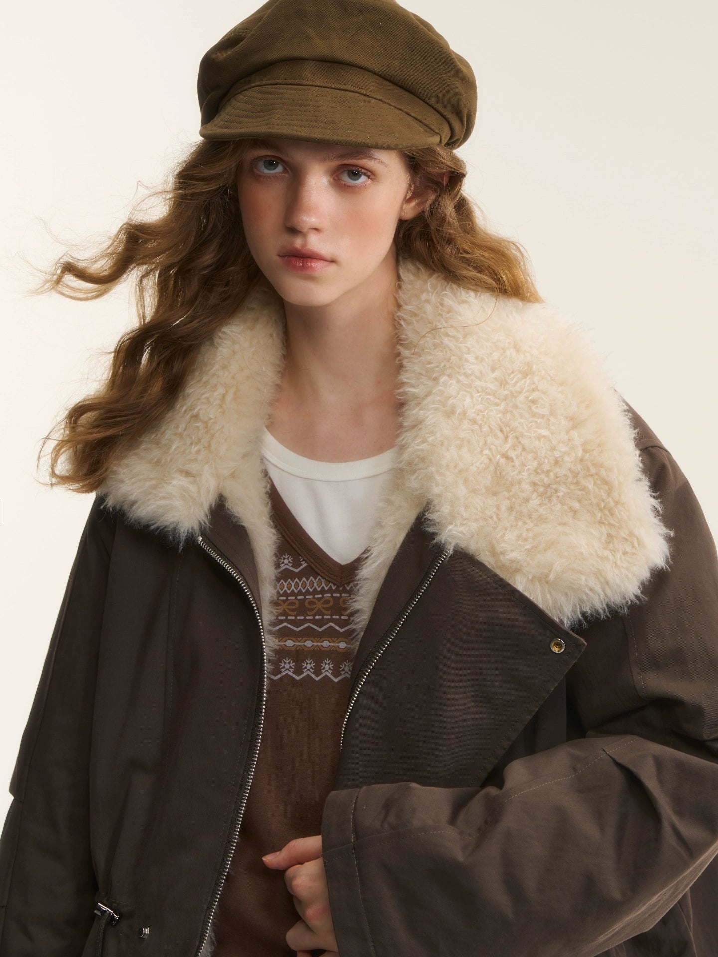 Faux-Fur Oversized Collar Jacket