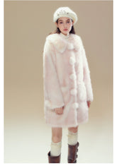 Pink Ombre Doll Collar Long Shearling Coat - CHINASQUAD