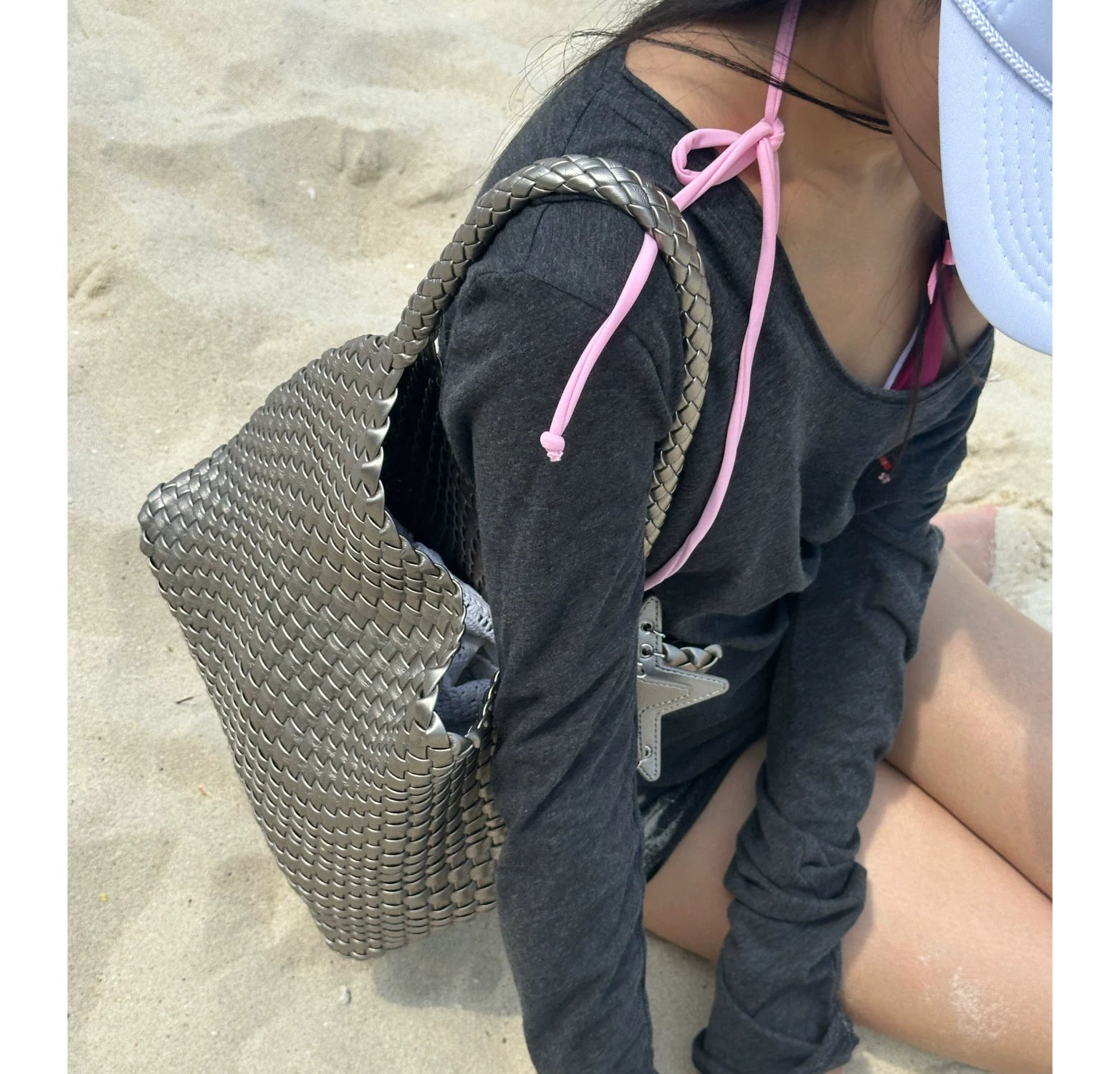 Medium Woven Tote Shoulder Bag ECODAY