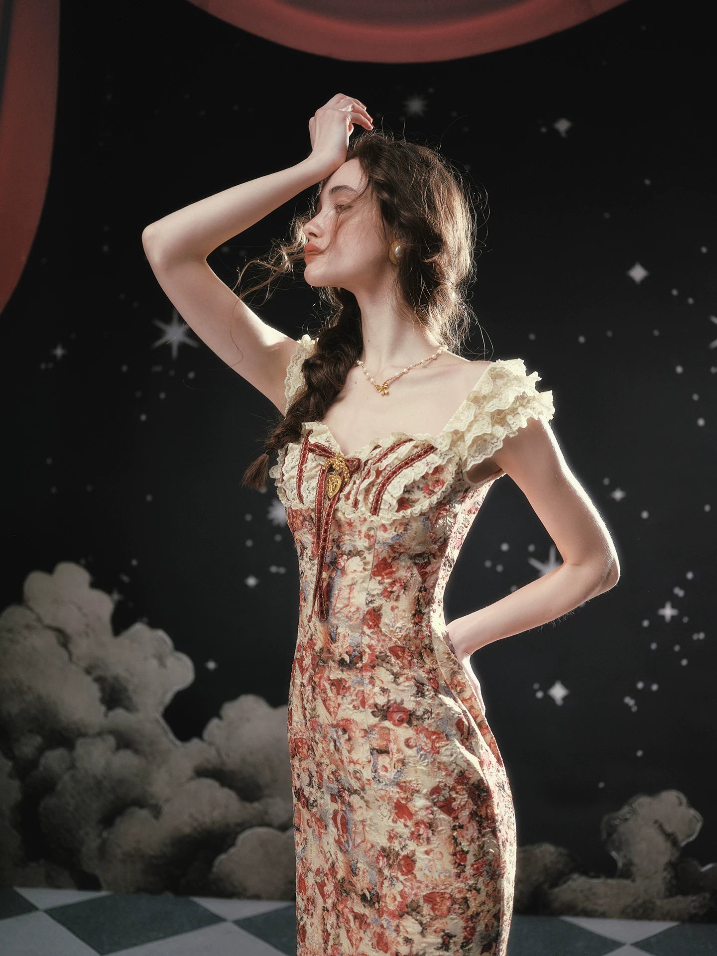 Vintage Lace-Patchwork Floral Mermaid Dress