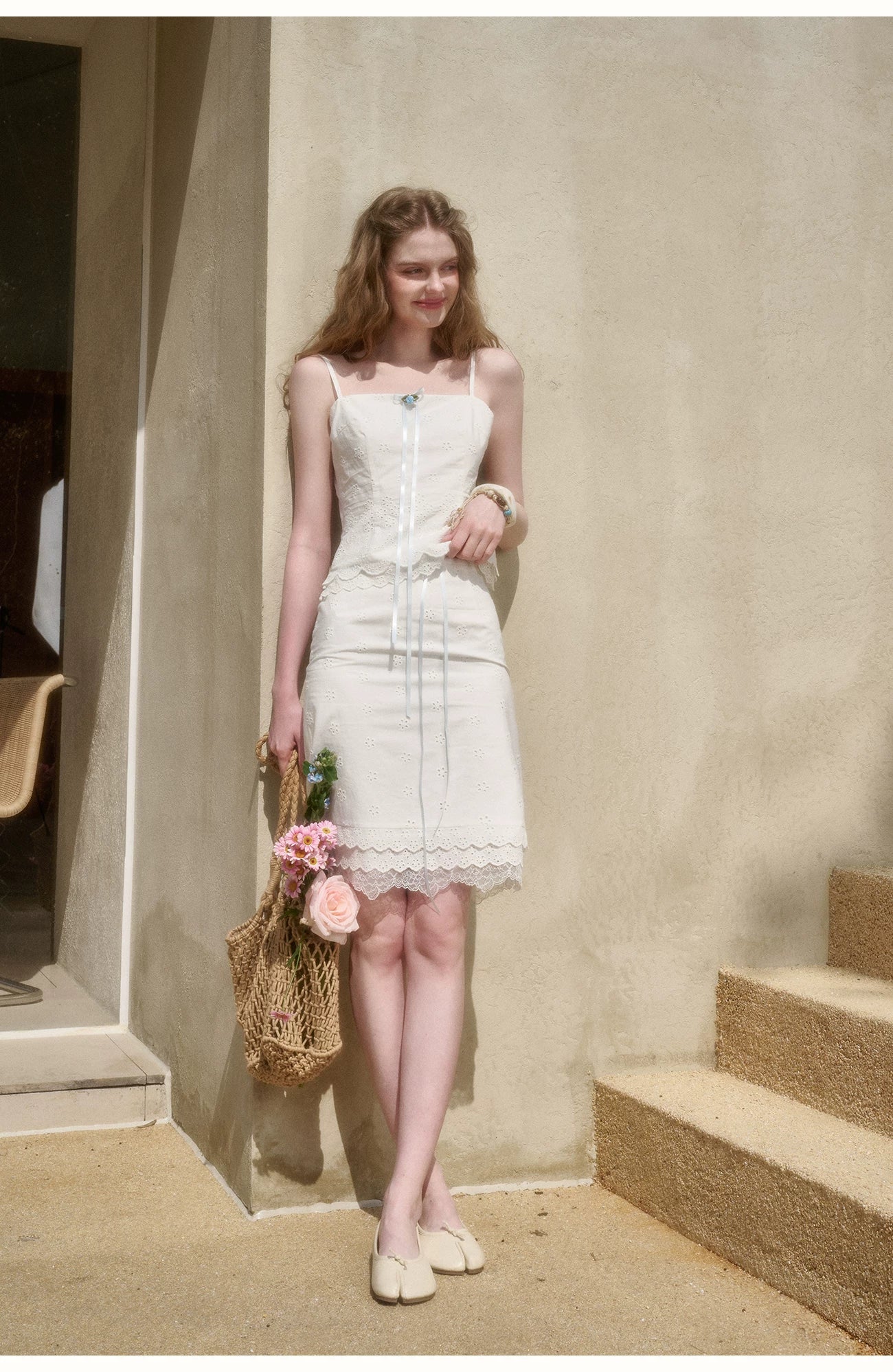 White Jasmine Embroidered Cotton Three-Piece Set