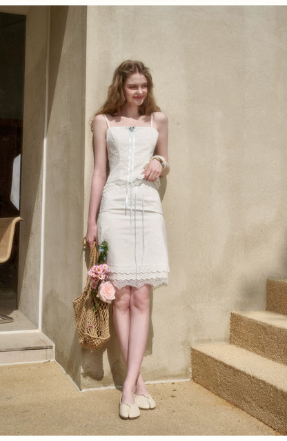 White Jasmine Embroidered Cotton Three-Piece Set