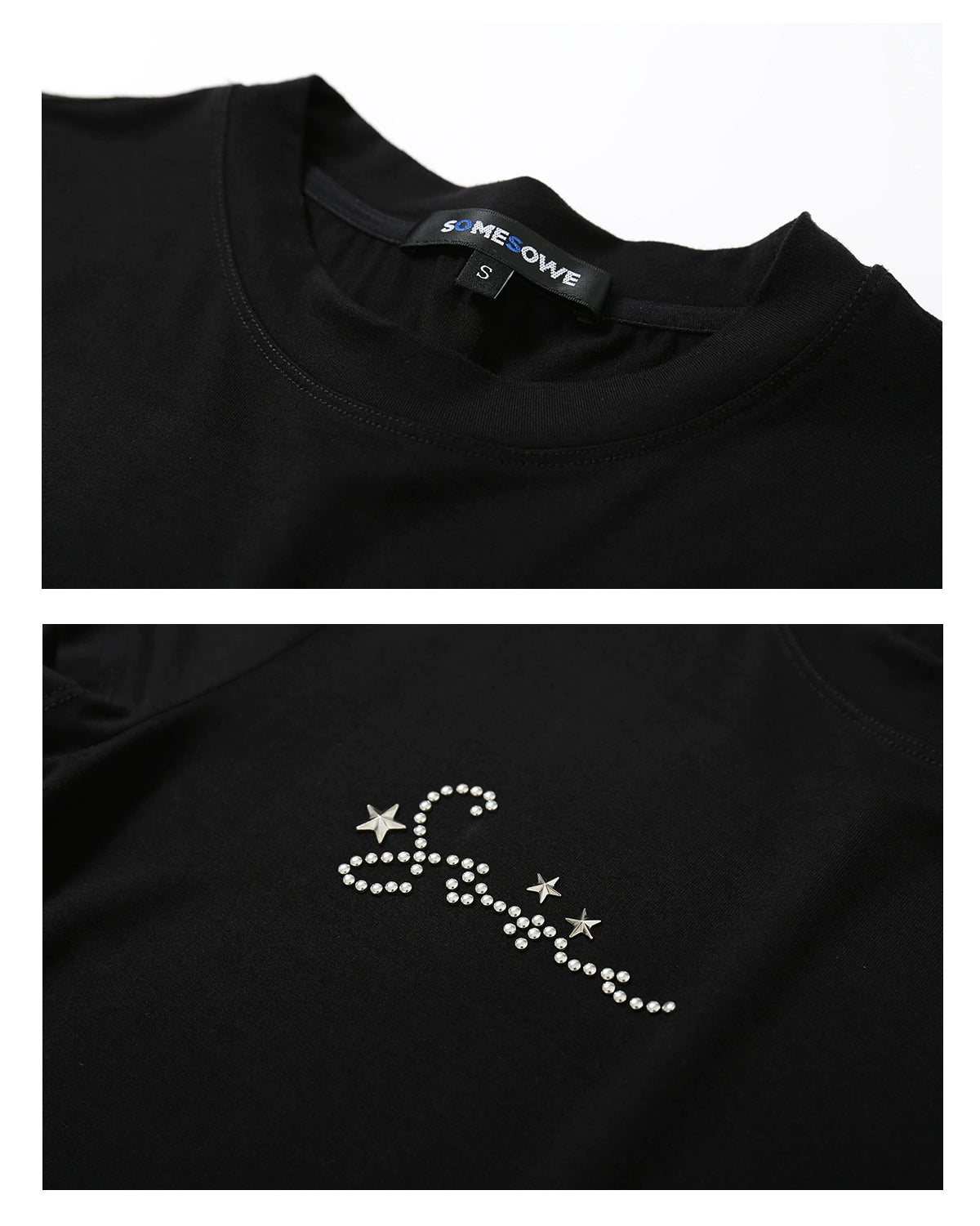 Black &amp; White Metal Studs Slim Fit T-shirt - CHINASQUAD