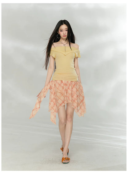 Asymmetric Printed Chiffon Mini Skirt