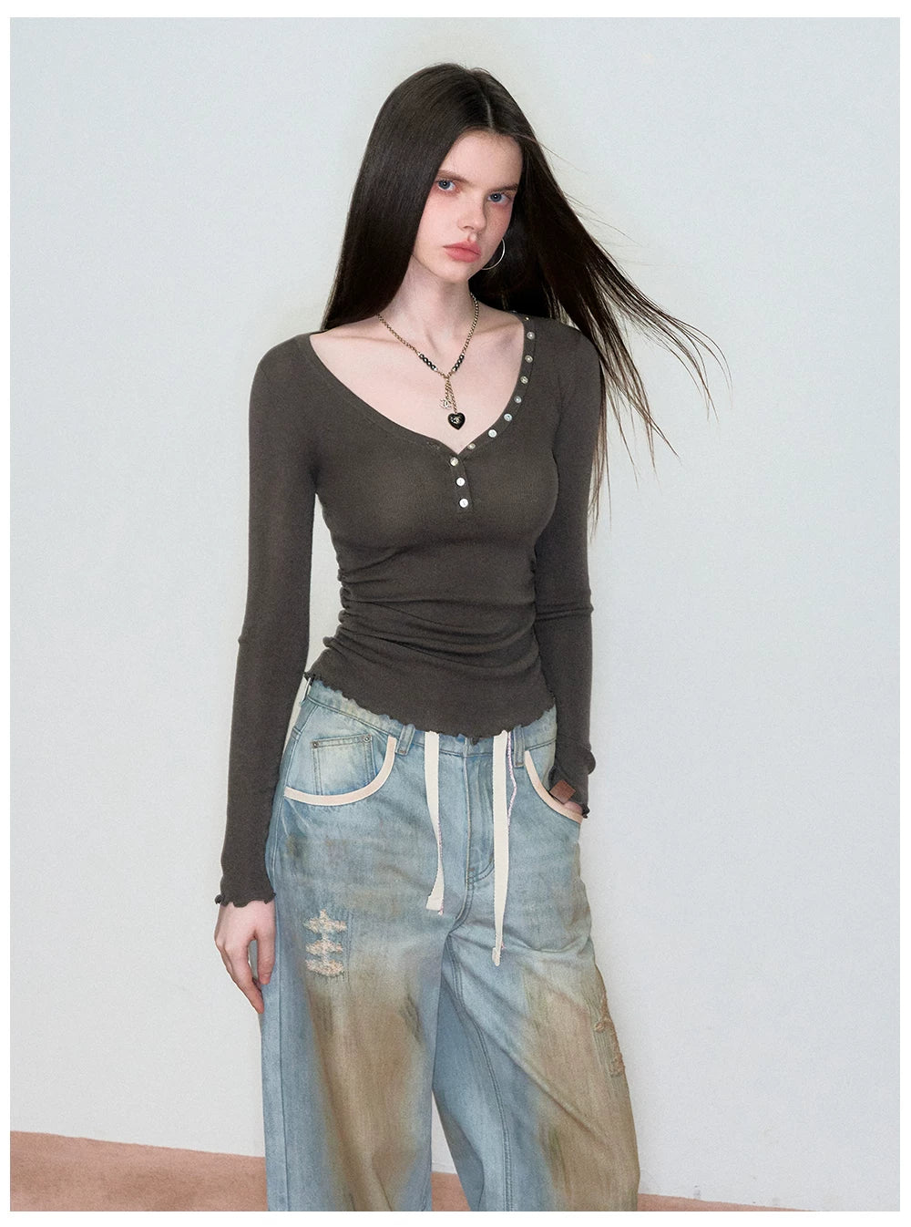 Waist-Cinched Slim-Fit Wool Knit T-Shirt