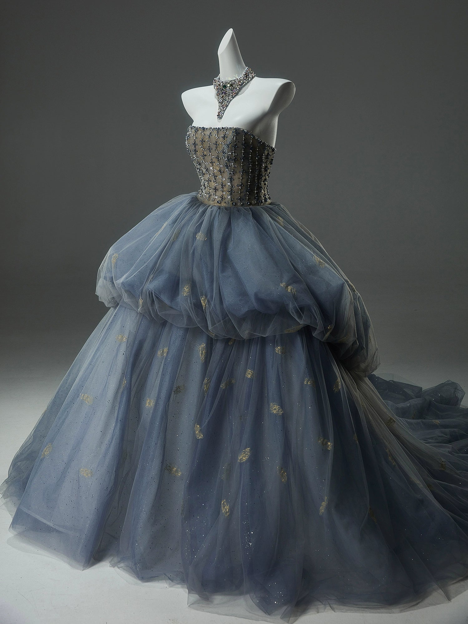 Elf Couture Embellished Tulle Ball Gown with Beaded Bodice