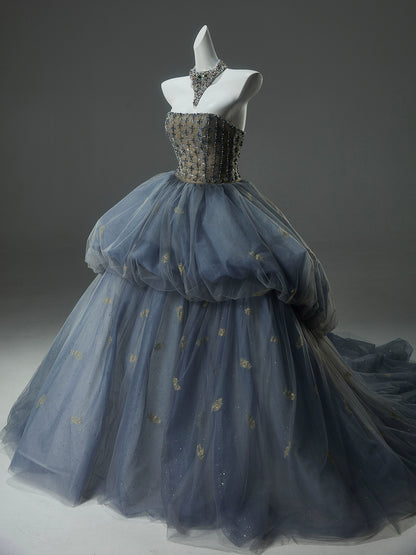 Elf Couture Embellished Tulle Ball Gown with Beaded Bodice