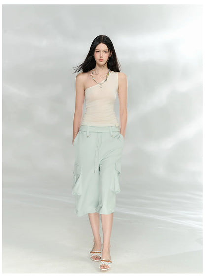 Asymmetric One-Shoulder Lyocell Blend Knit Tank Top