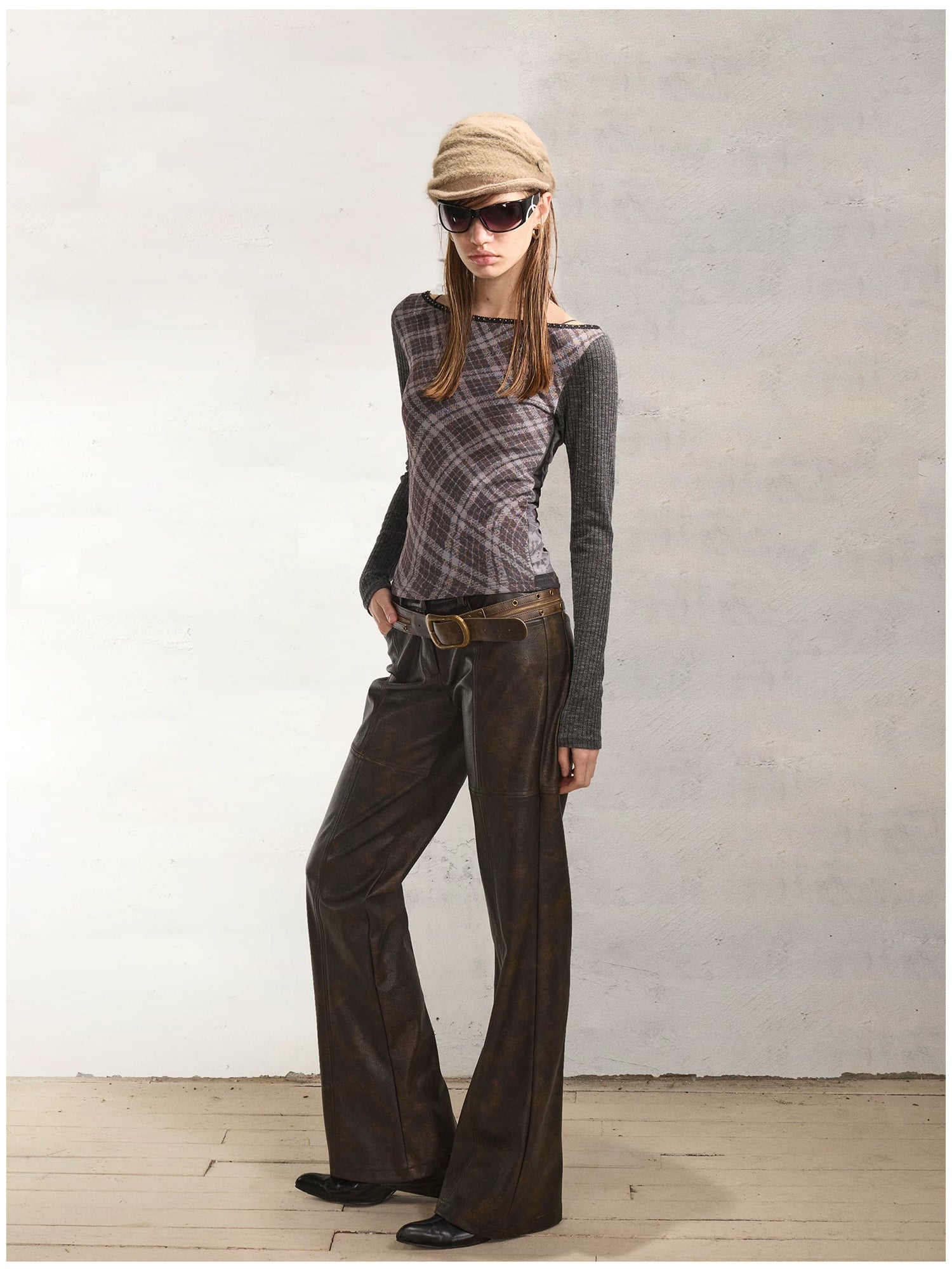 Reversible Face Print Henley Studded Sleeve Base Top