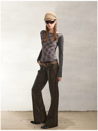 Reversible Face Print Henley Studded Sleeve Base Top