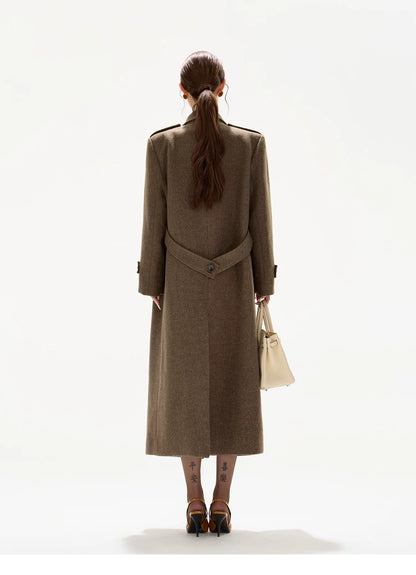 Statement Wide-Shoulder Wool-Blend Overcoat