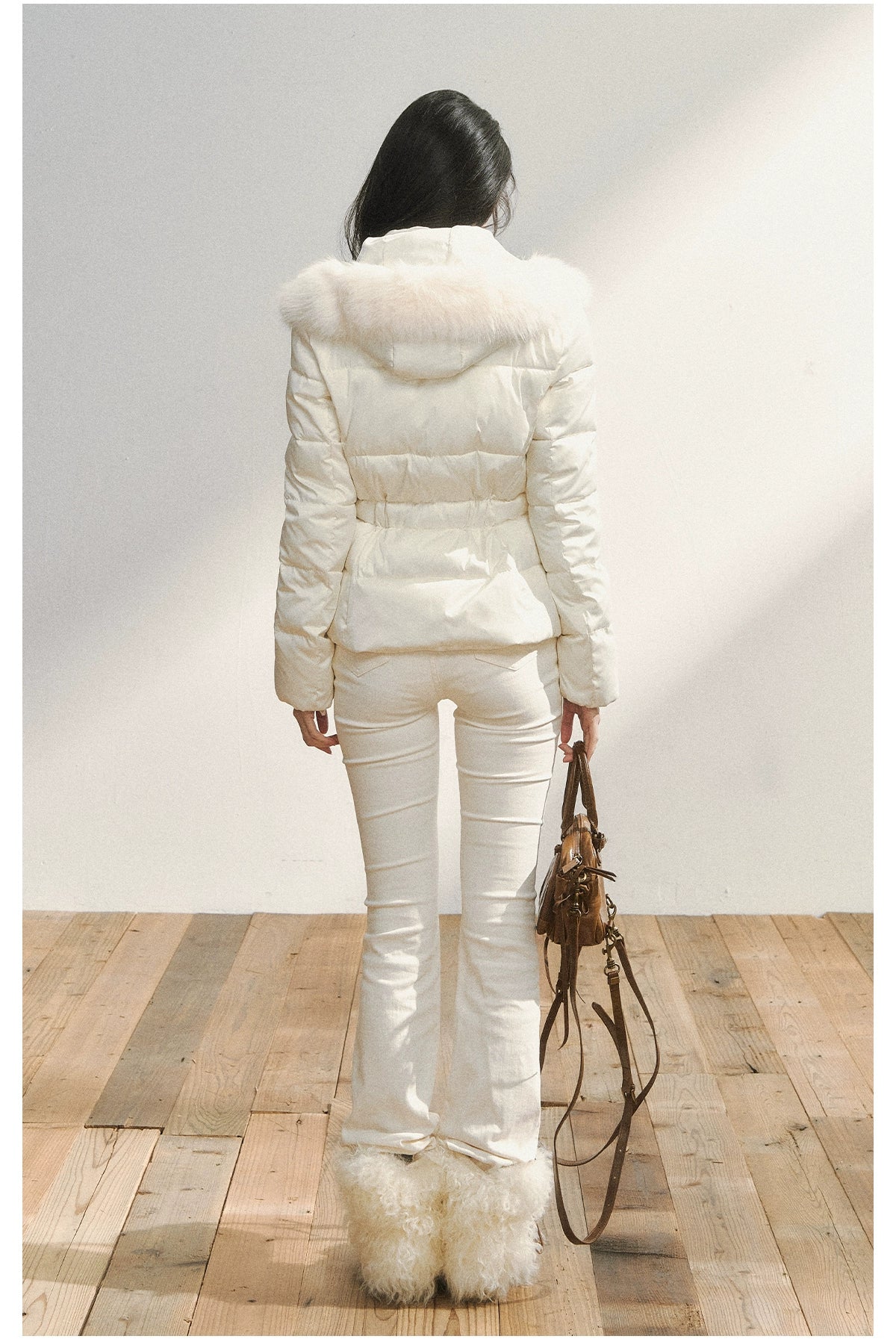 White High-Waist Flared Draped Pants