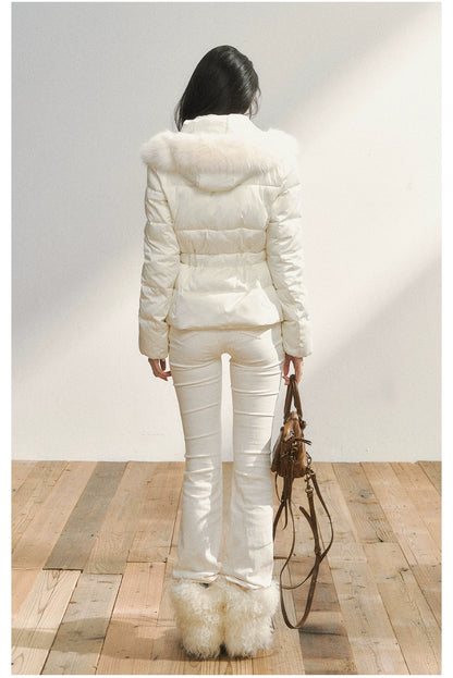 White High-Waist Flared Draped Pants