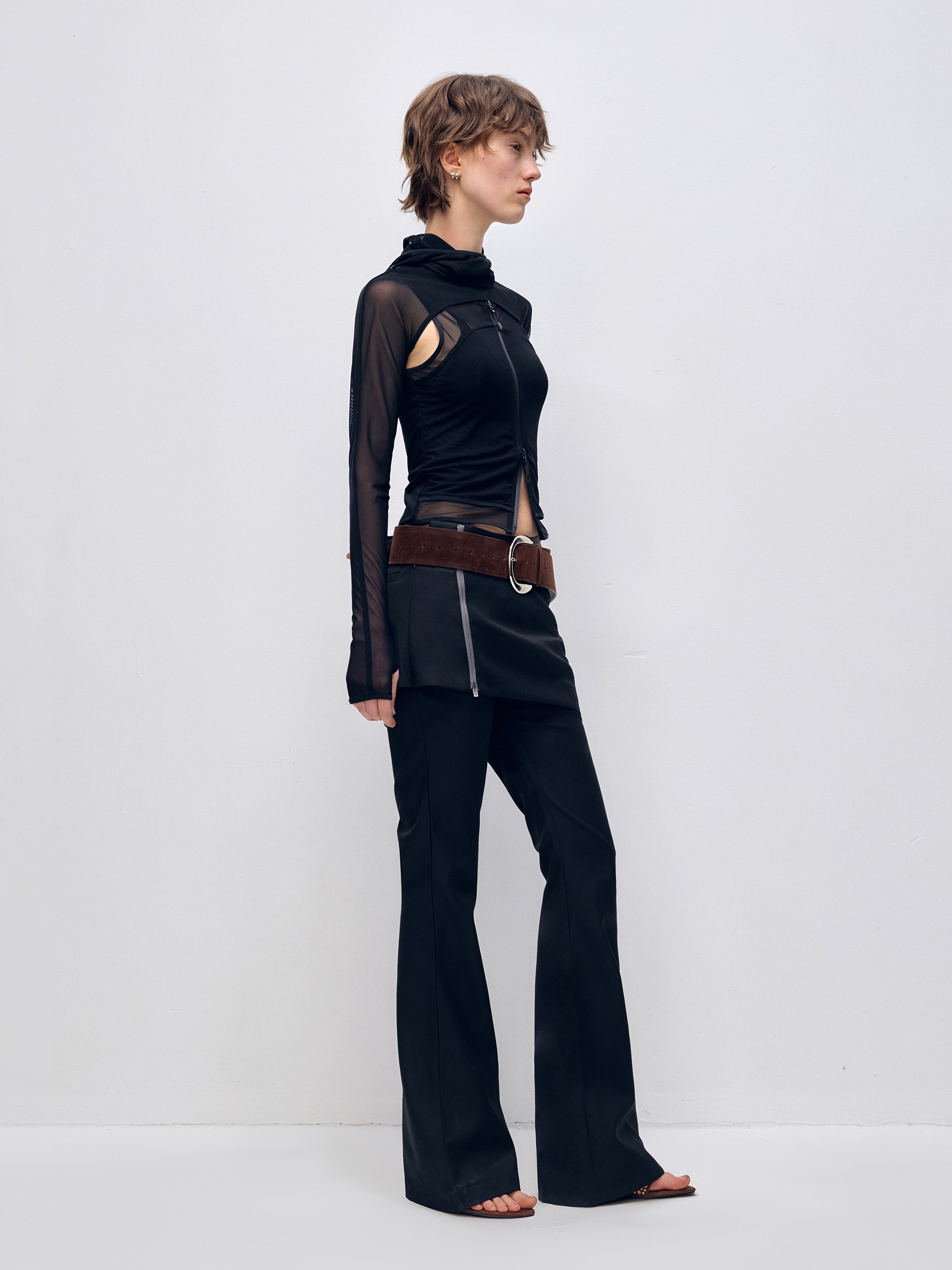 Color Block Asymmetrical Zipper Flared Skirt Pants