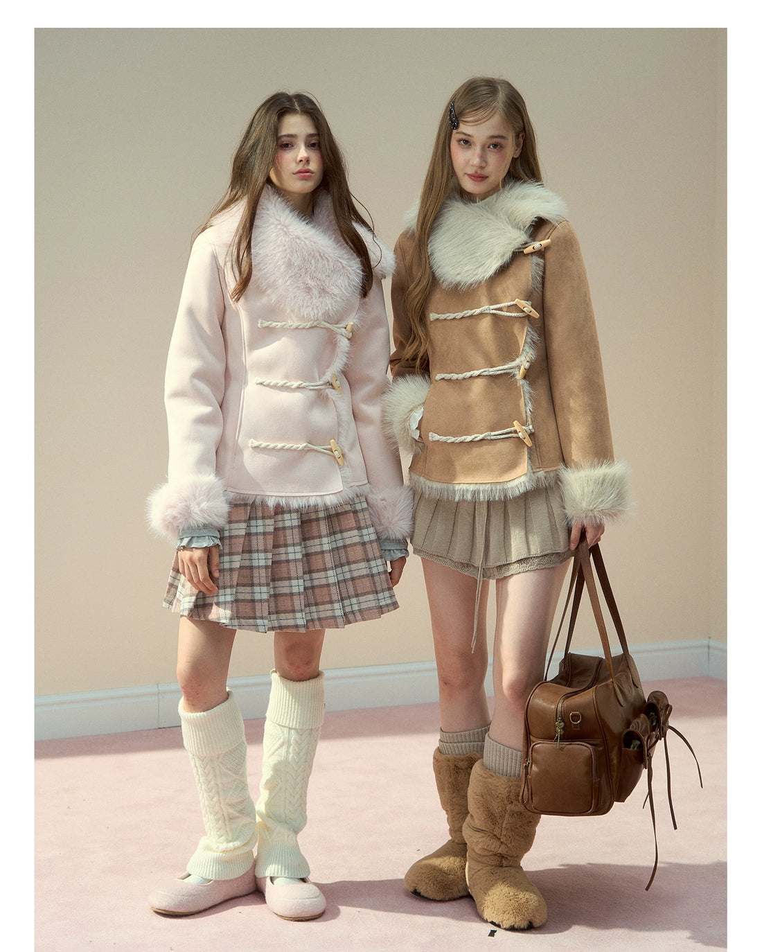 Vintage Suede Faux Fur Toggle Coat