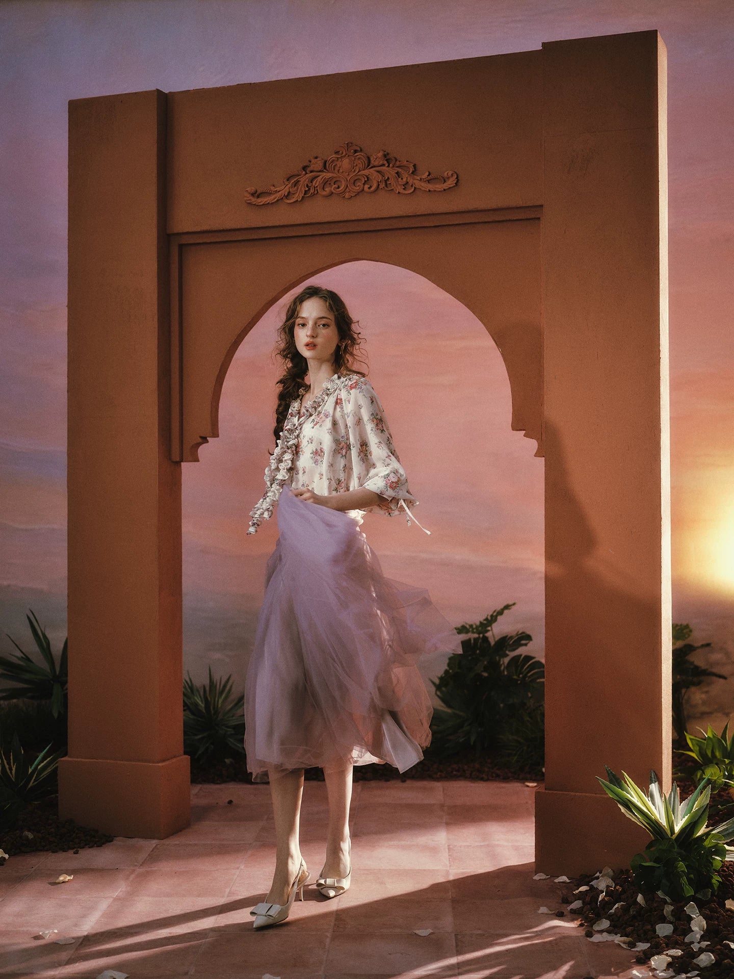 Wisteria Whisper French Romantic Floral Chiffon Shirt