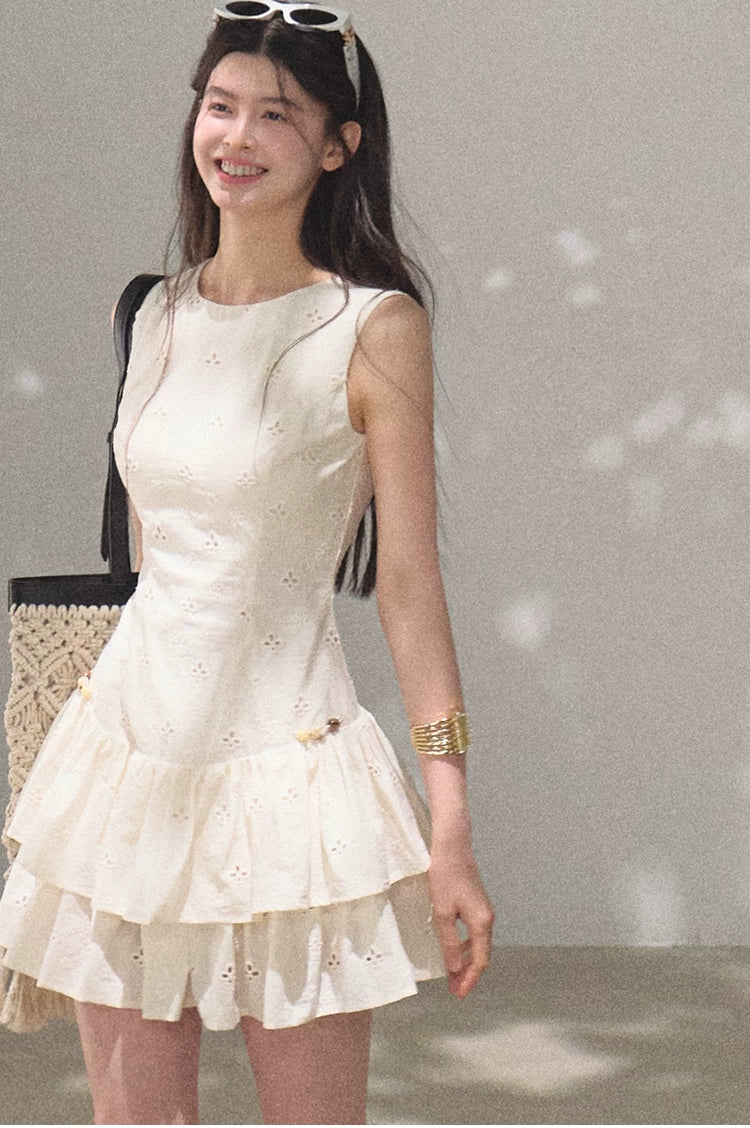 Bohemian Embroidered Cut-Out Cinched-Waist Summer Dress