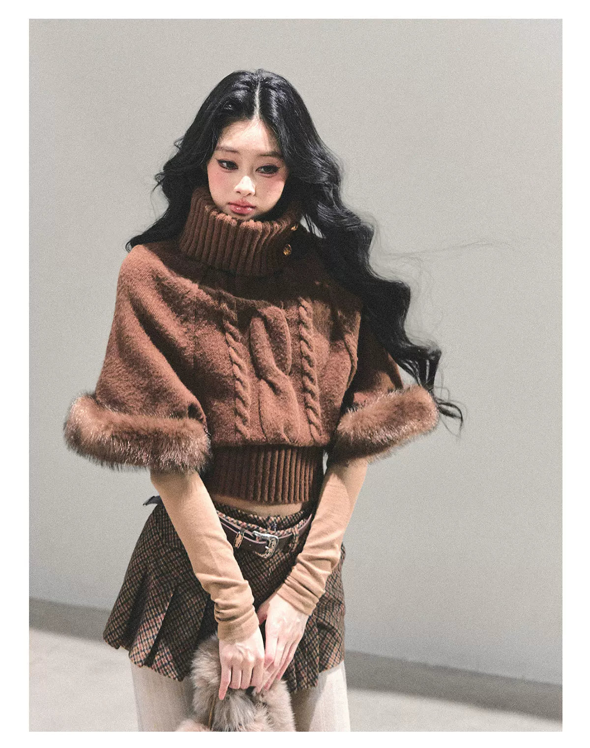 High-Neck Cable Knit Sweater