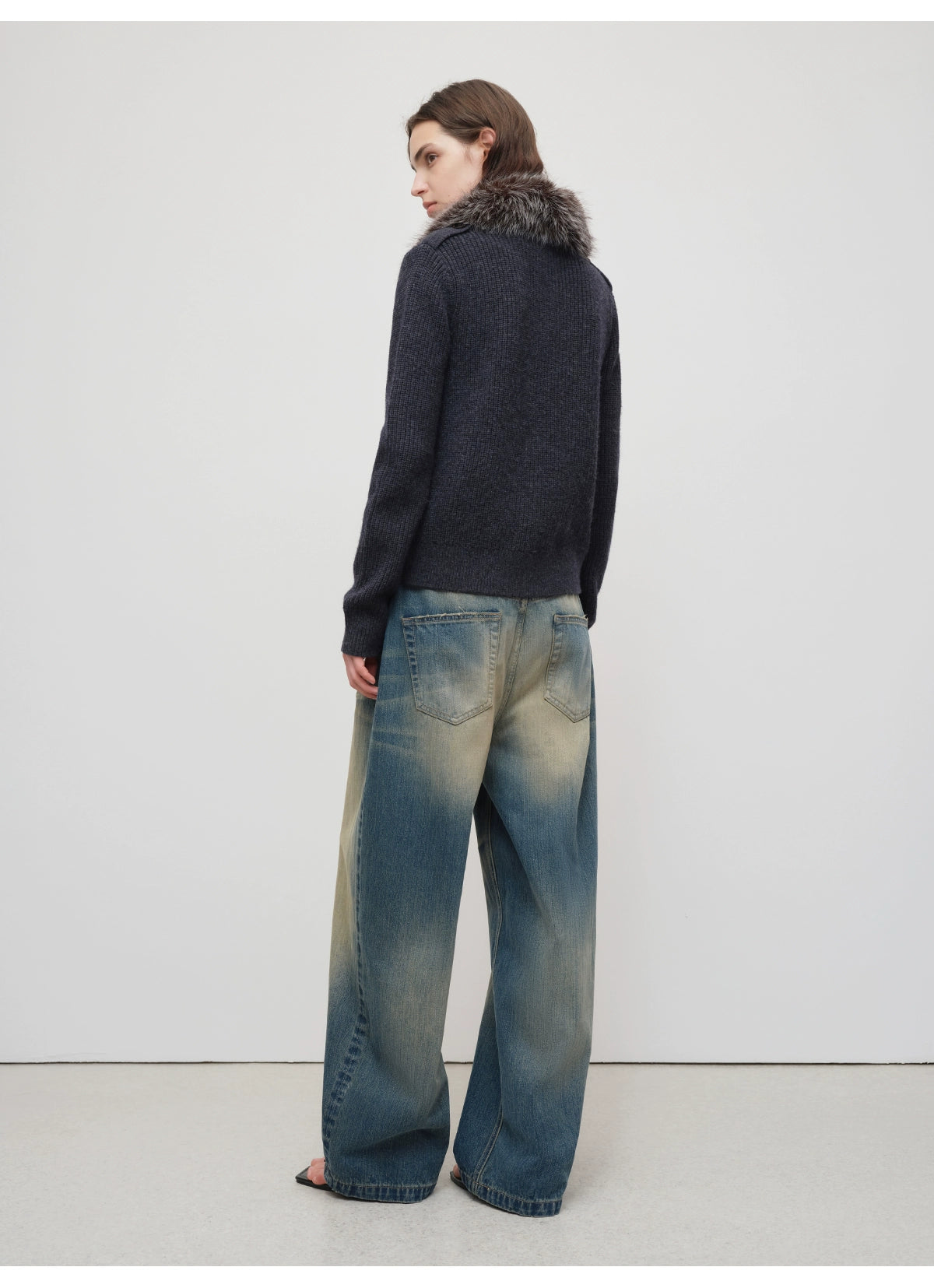 Vintage Tapered Wide-Leg Distressed Denim Pants