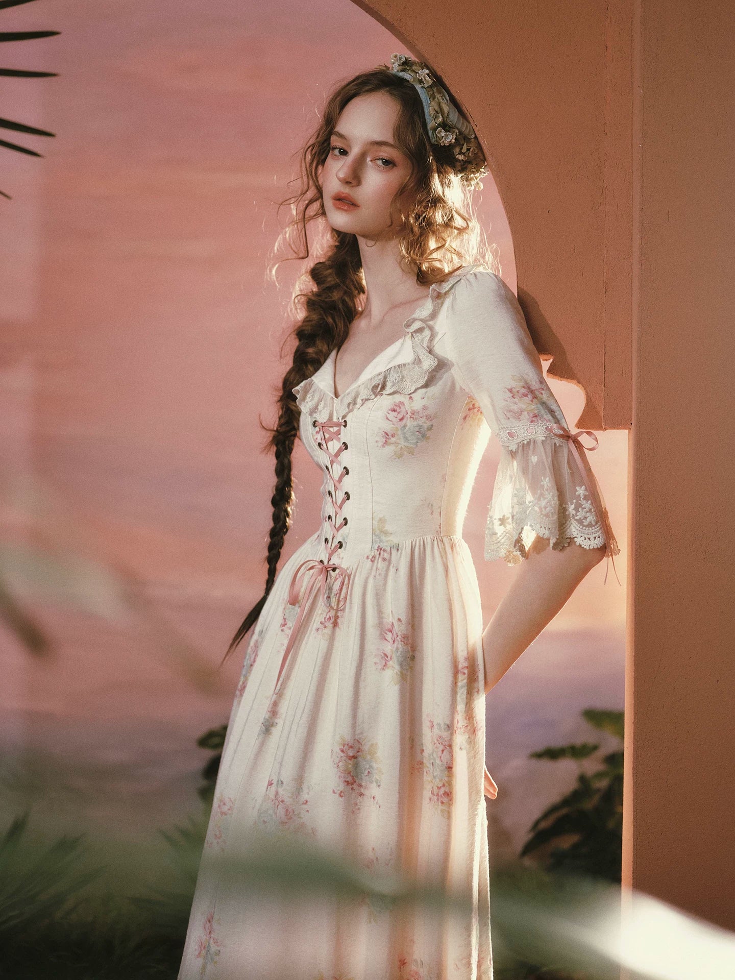 Palm Garden French Countryside Floral Midi Dress