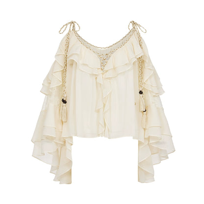 Flowy Chiffon Ruffle Rope Blouse