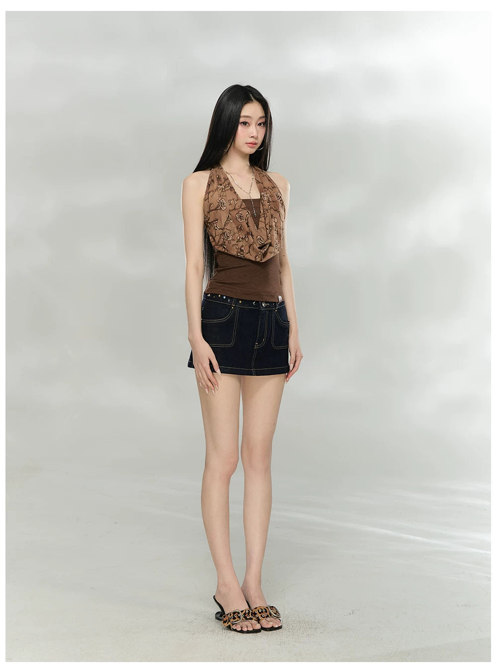 Draped Cowl Neck Halter Slim Tank Top