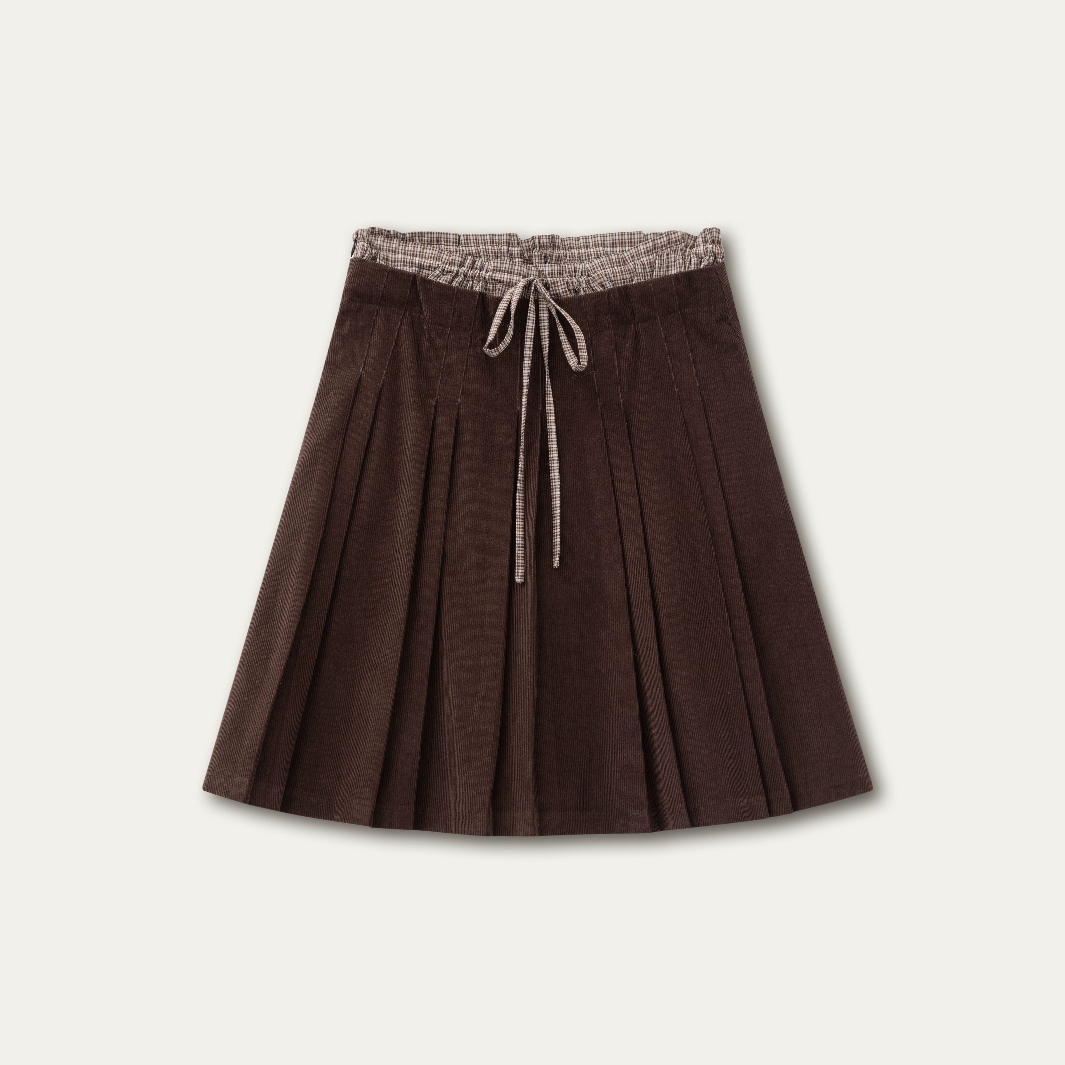 Charm Hazelnut Corduroy Pleated Skirt