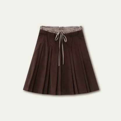 Charm Hazelnut Corduroy Pleated Skirt