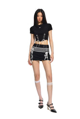 White & Black Cropped Sleeveless Belted Top - CHINASQUAD