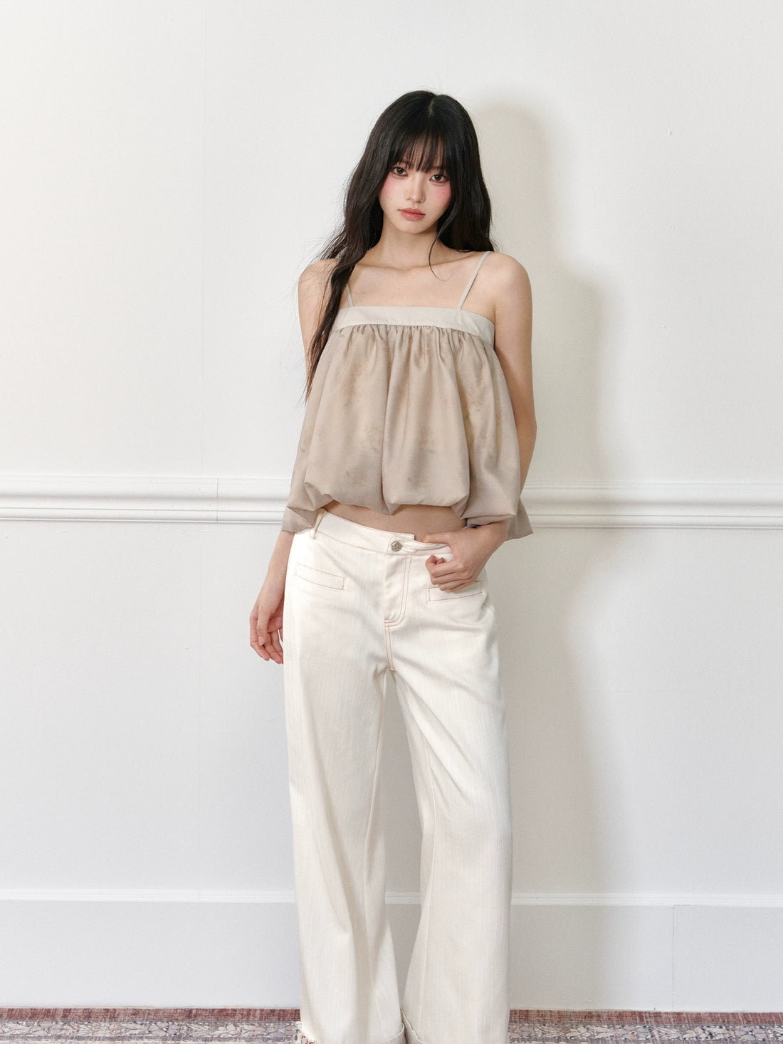 Printed Bubble Hem Camisole Tank Top