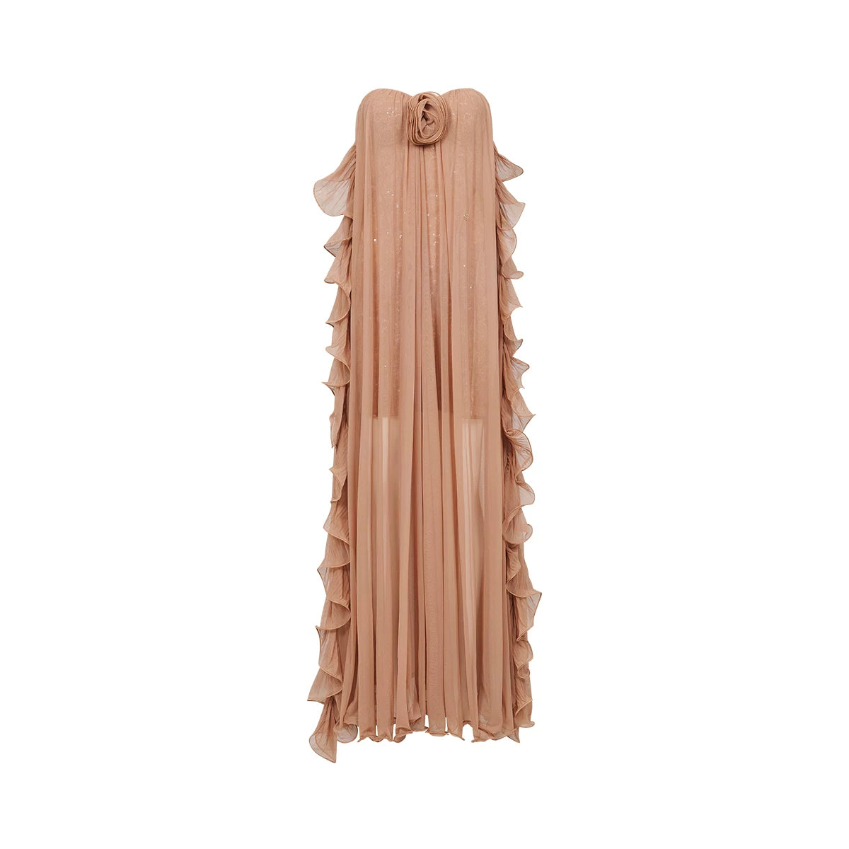 Mesh Halter Backless Strapless Maxi Dress