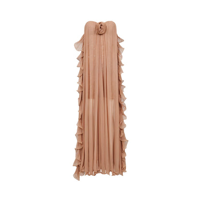 Mesh Halter Backless Strapless Maxi Dress