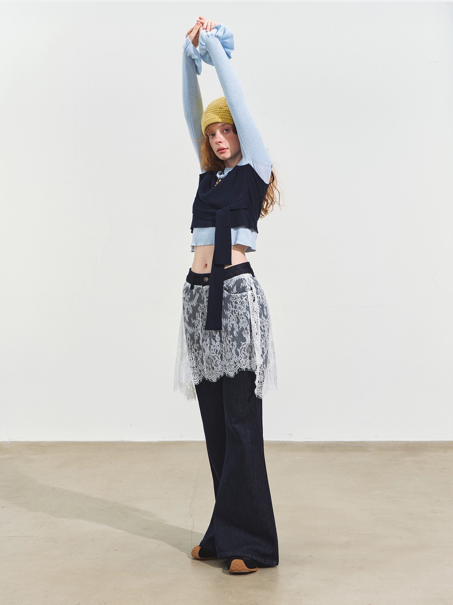 Contrast-Tie Layered Crewneck Knit Sweater