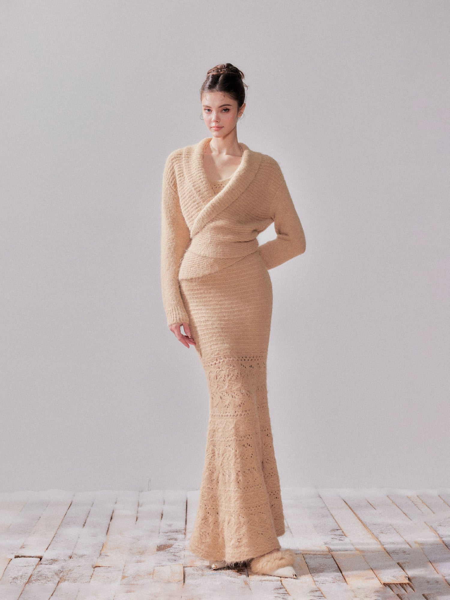 YZZIHE Amber Glow Knit Cardigan & Mermaid Dress Set Dresses(Pre-sale) / M YZZIHE Amber Glow Knit Cardigan & Mermaid Dress Set Dresses(Pre-sale) / M