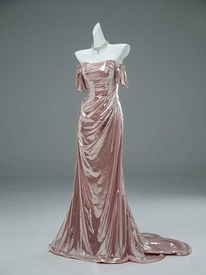 Rosé Party Sheen Draped Couture Gown