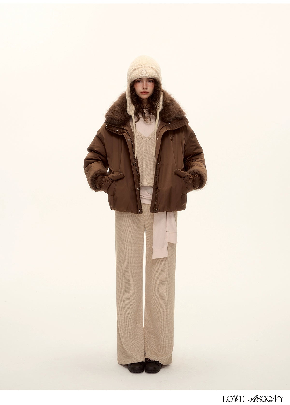 Fur-Collar Short Down Puffer Jacket