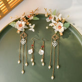 "青依 白韵" Tassel Edge Hair Clip & Earrings Set - CHINASQUAD