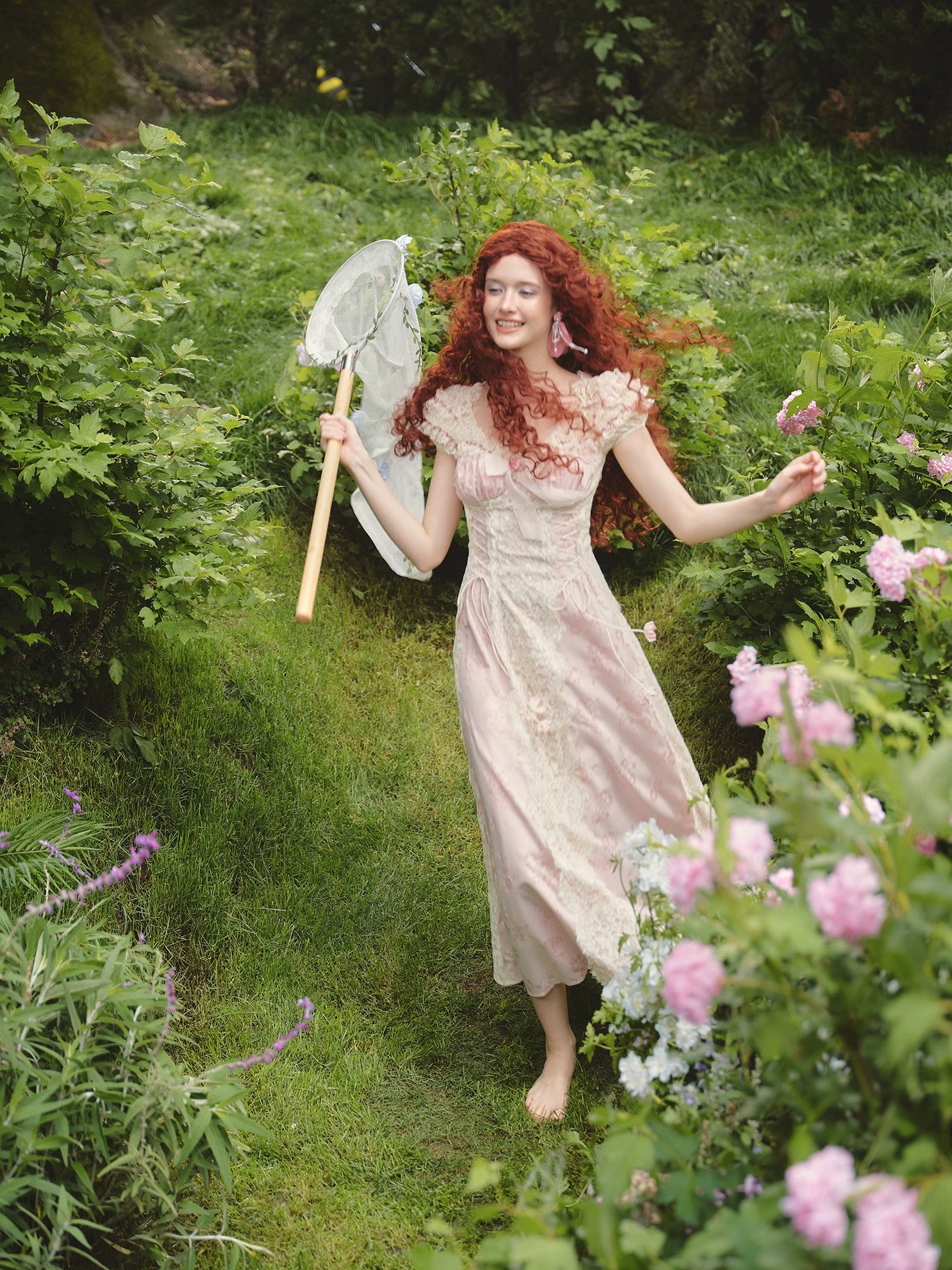 French Sweet Empire-Waist Lace Tie Dress