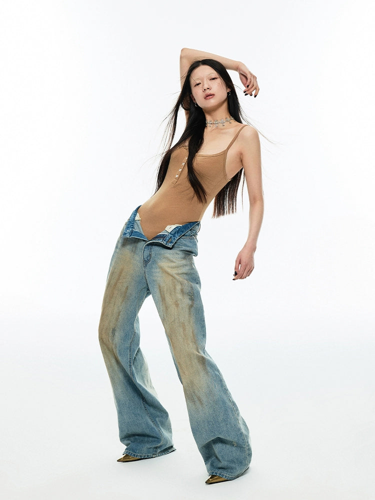 Light Blue Wide-Leg Jeans - CHINASQUAD