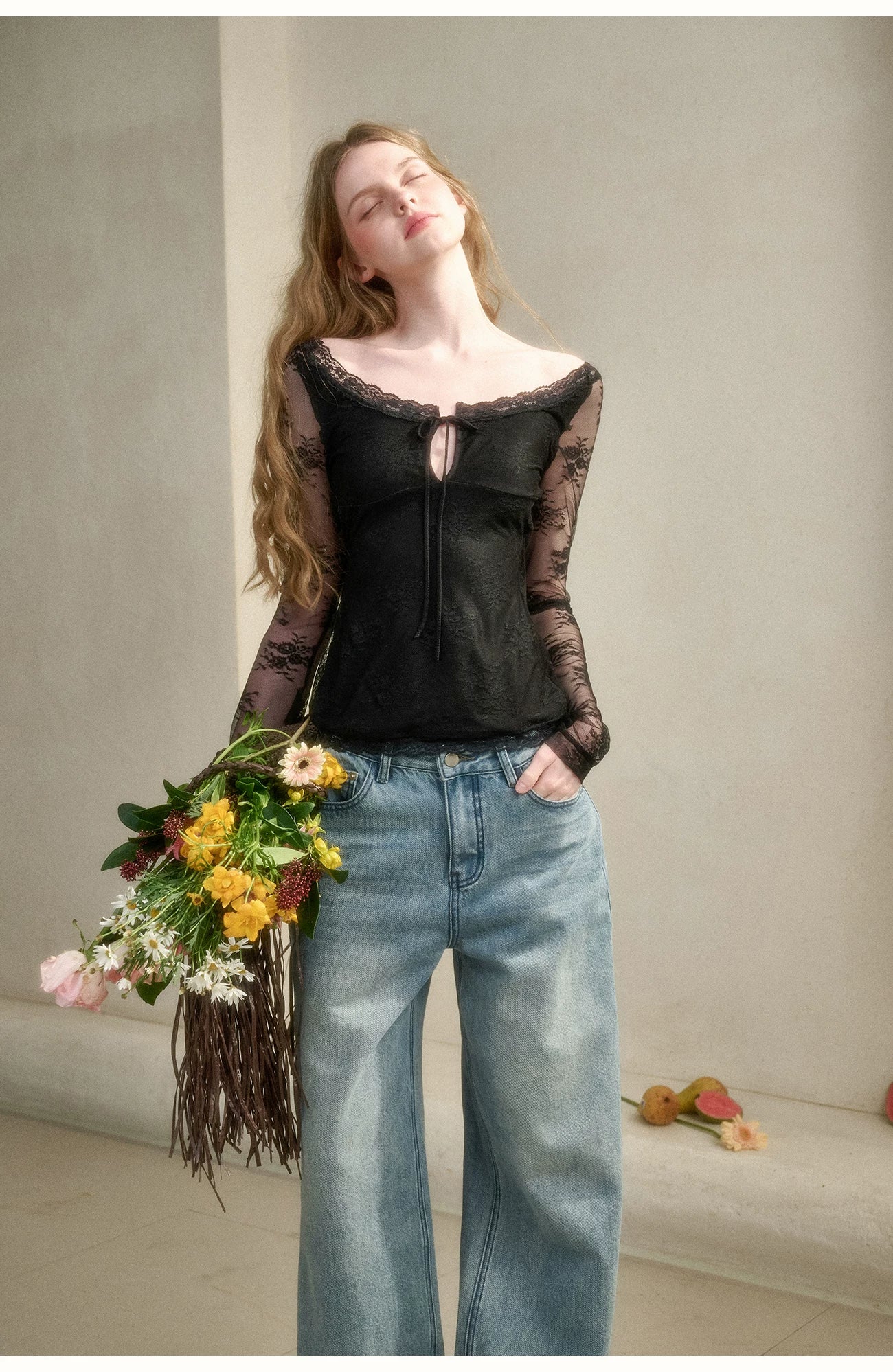 Toscana Soft Glow Lace Long Sleeve Top