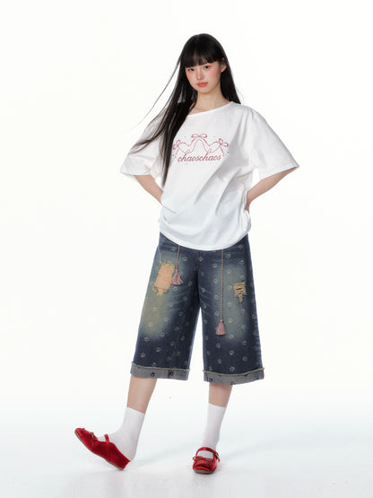 Vintage Washed Cropped Denim Jeans