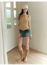 Vintage Washed V-Waist Denim Mini Skirt NeverMore