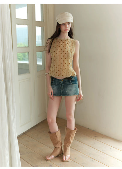 Vintage Washed V-Waist Denim Mini Skirt NeverMore