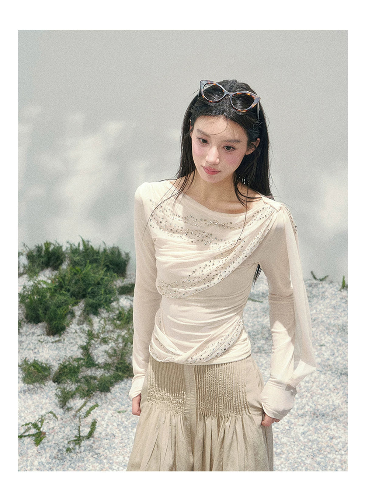 She Kissed Frost Rhinestone Sheer Top