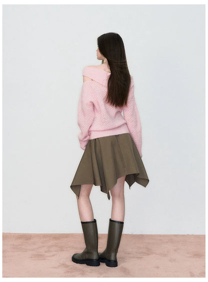 Off-Shoulder Relaxed Alpaca Knit Sweater