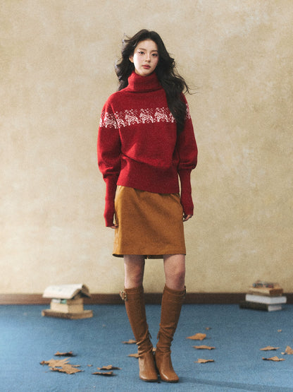 Dual-Tone Knit Turtleneck Sweater
