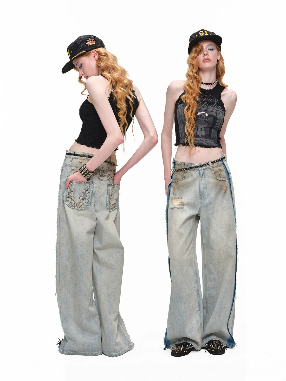 Vintage Mud-Wash Embroidered Barrel-Leg Jeans CHINASQUAD