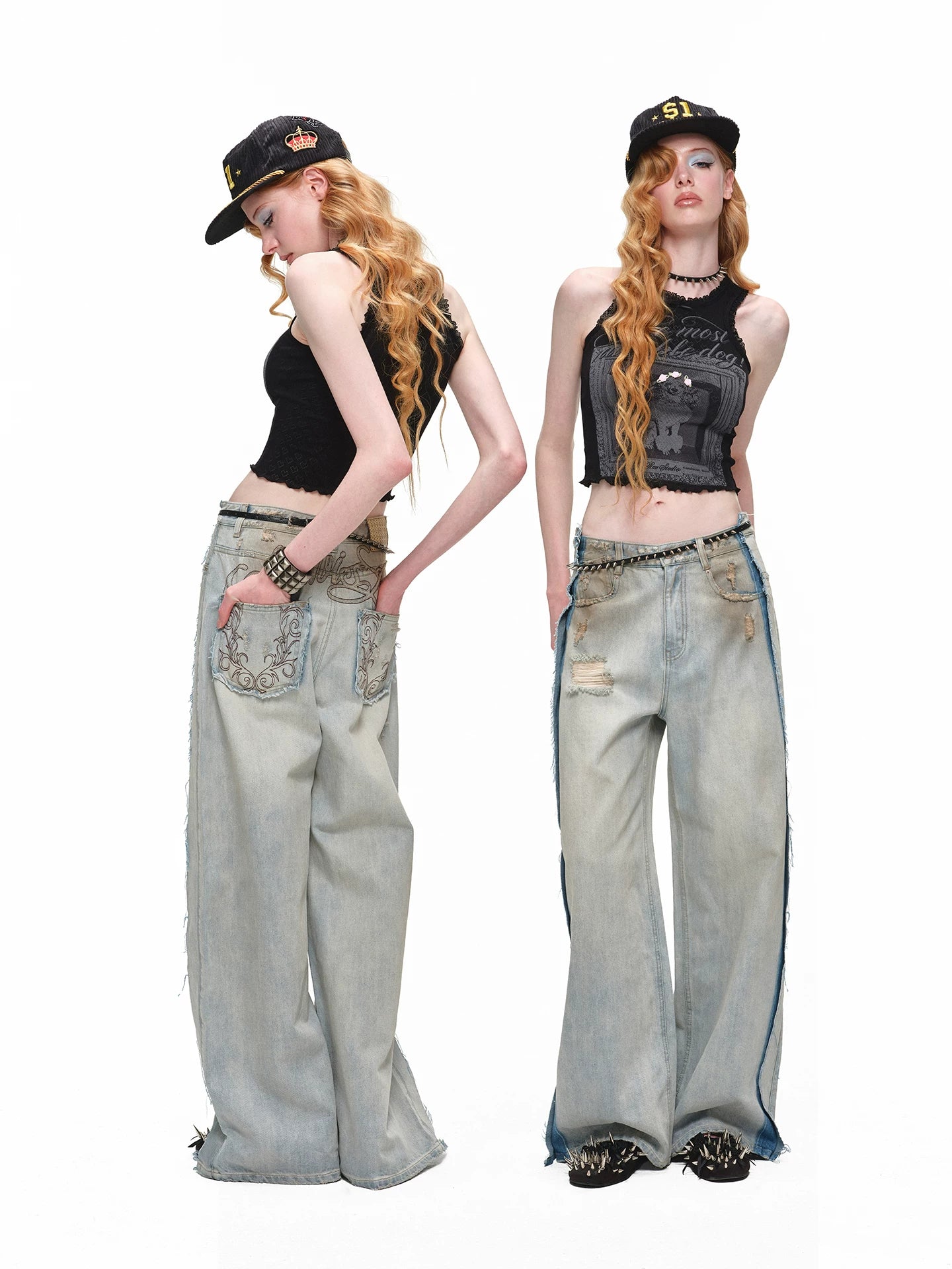 Vintage Mud-Wash Embroidered Barrel-Leg Jeans CHINASQUAD