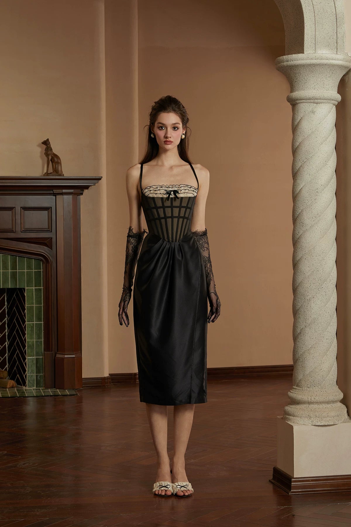 French Hepburn-Inspired Structured Ruffle Corset Dress