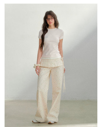 Original Floral Pleated Tail Long Pants